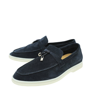 Loro Piana Argo Blue Melange Summer Charms Moccasin 37.5