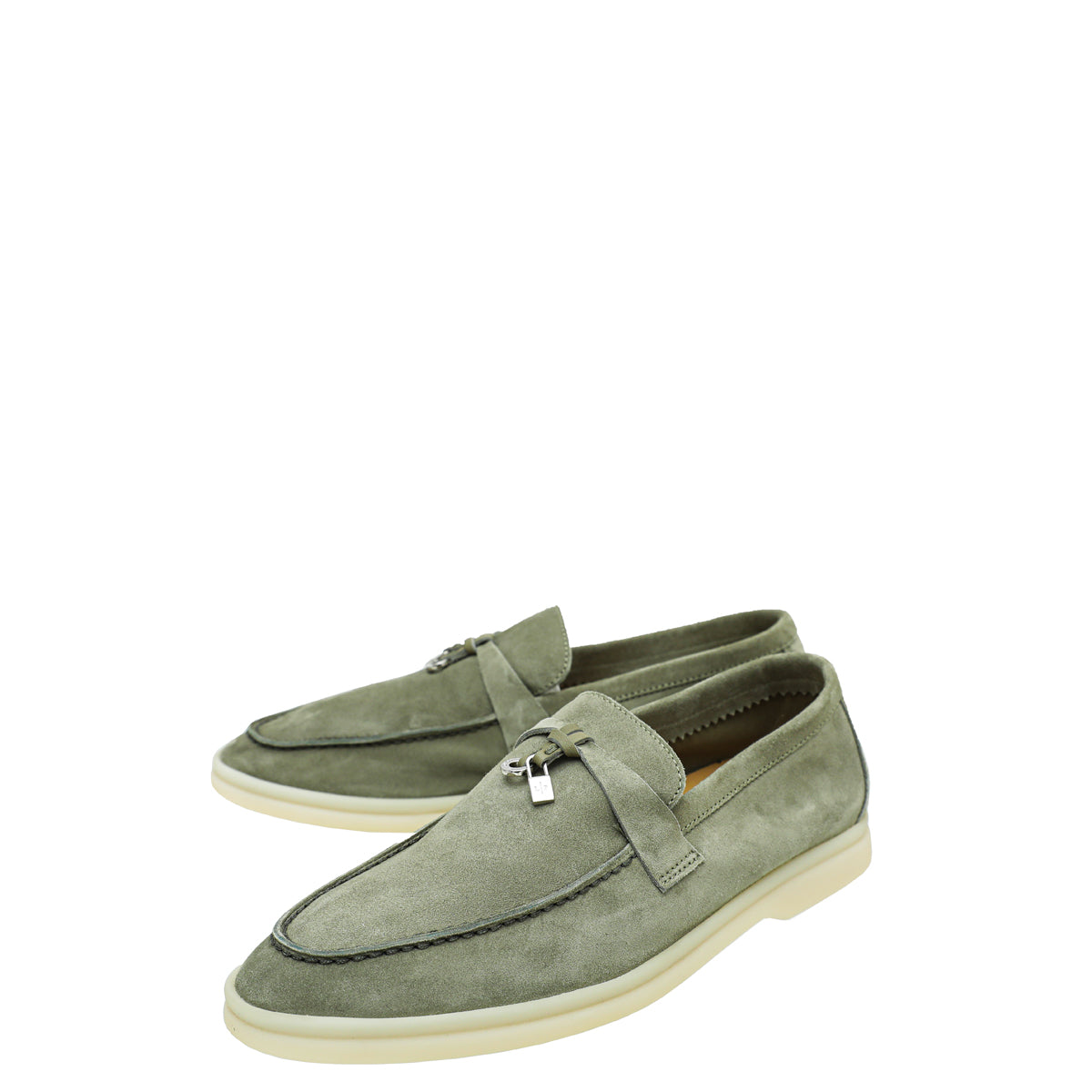 Loro Piana Army Grey Summer Charms Moccasin Loafer 37.5-Loro Piana-THE CLOSET