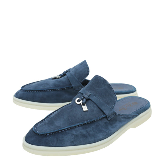 Loro Piana Summer Charms Walk Embellished Suede Loafers - Blue