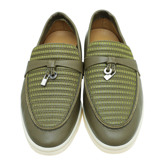 Load image into Gallery viewer, Loro Piana Olive Leaf Summer Charm Embroidered Walk Loafer 36
