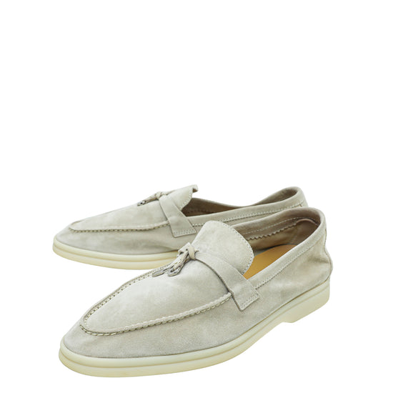 Loro Piana Powder Pearl Summer Charms Moccasin Loafer 38