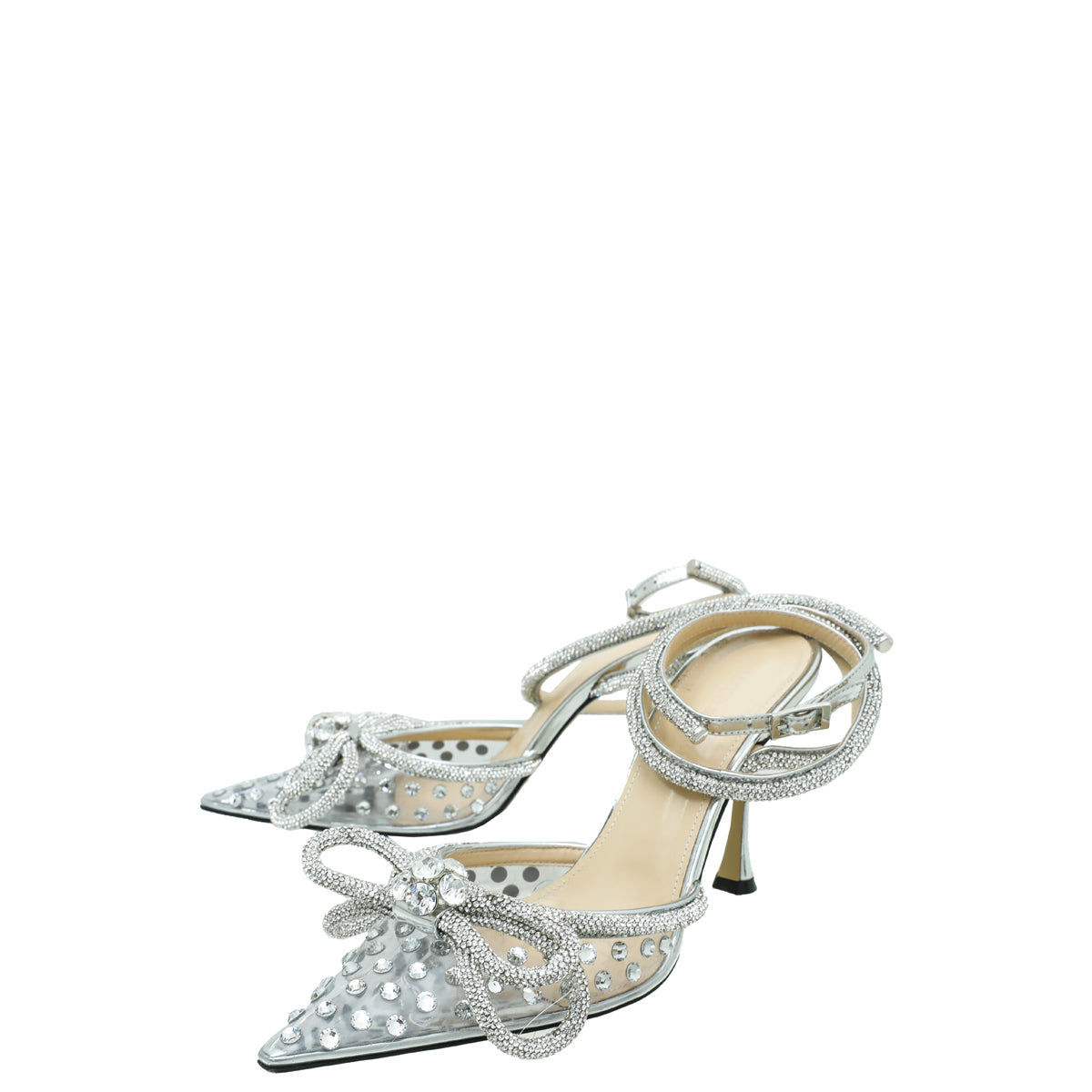 Mach & Mach Clear White Crystal Embellished PVC Crystal Bow Ankle Strap Pumps 38