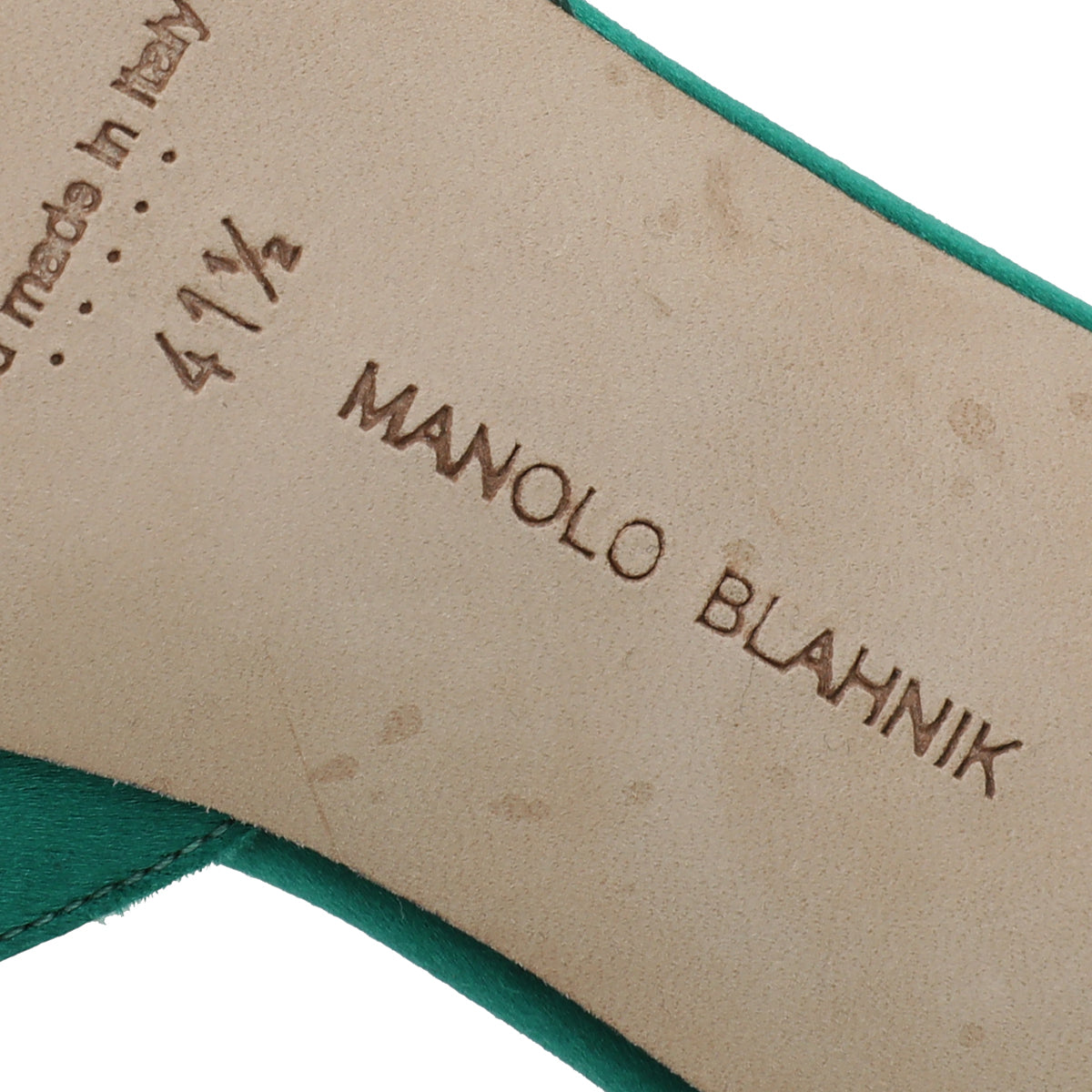 Manolo Blahnik Green Satin Hangisi Mules 41.5
