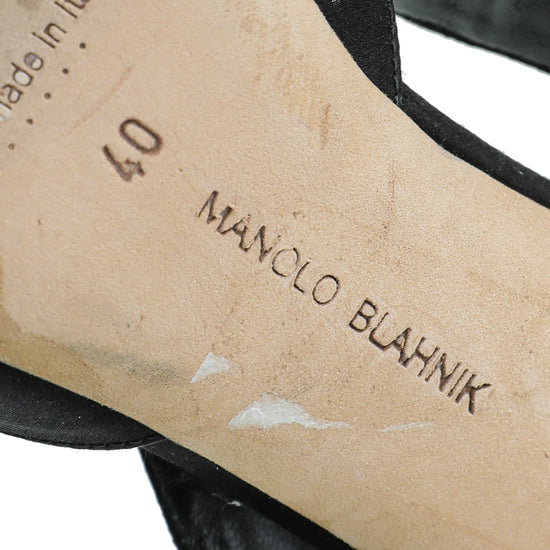 Manolo Blahnik Black Satin Maiduguri 105 Mules 40
