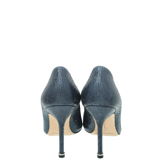 Manolo Blahnik Navy Hangisi Pumps 37