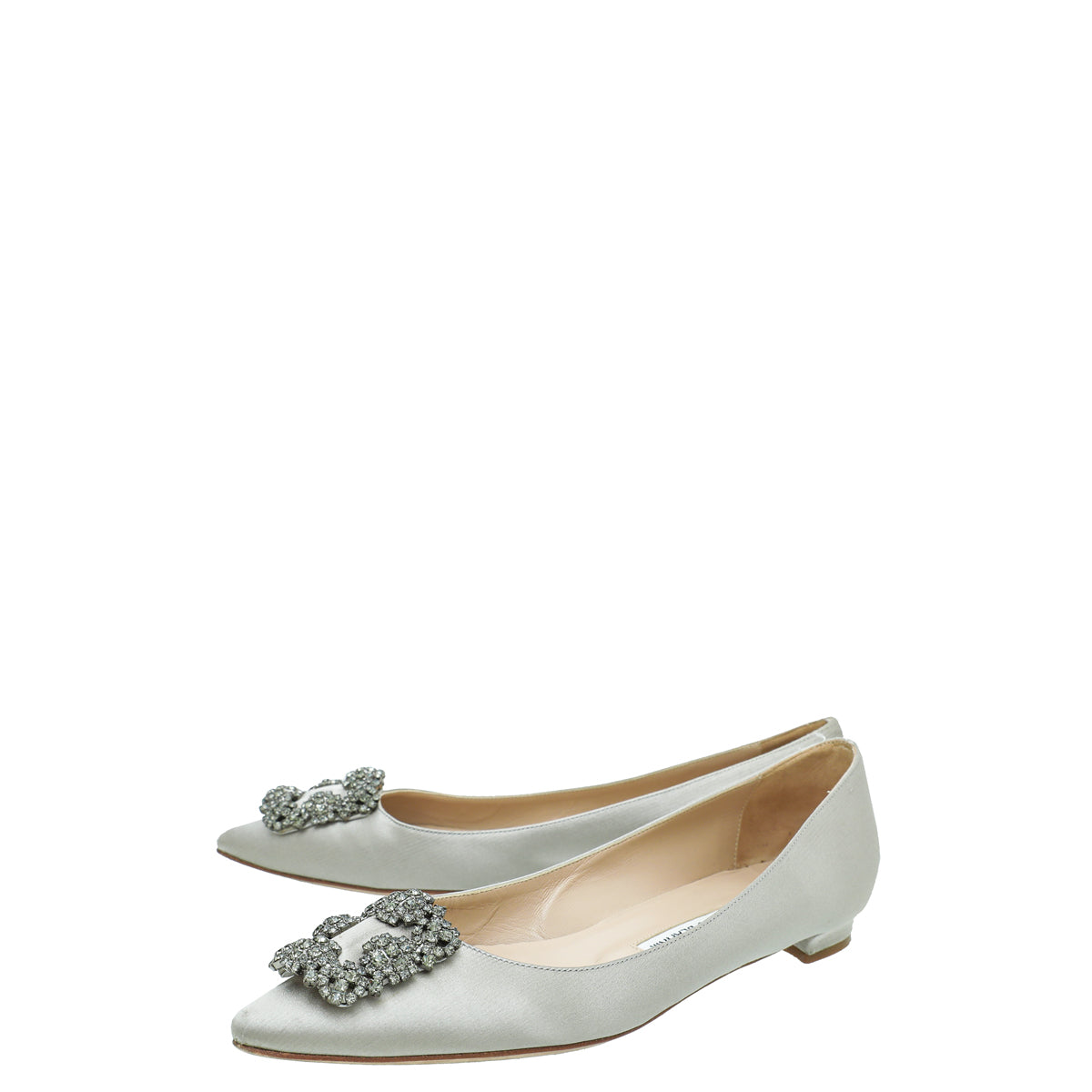 Manolo Blahnik Light Grey Satin Hangisi Flat Ballerina 39-Manolo Blahnik-THE CLOSET