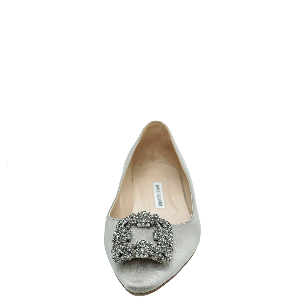 Manolo Blahnik Light Grey Satin Hangisi Flat Ballerina 39-Manolo Blahnik-THE CLOSET