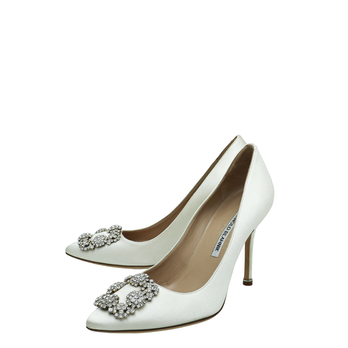 Manolo Blahnik White Satin Hangisi Pump 37.5-Manolo Blahnik-THE CLOSET