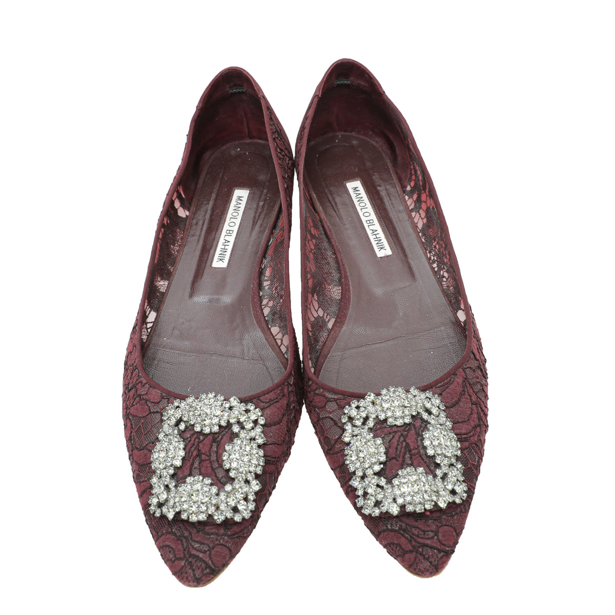 Manolo Blahnik Burgundy Hangisi Lace Flat Ballerina 41