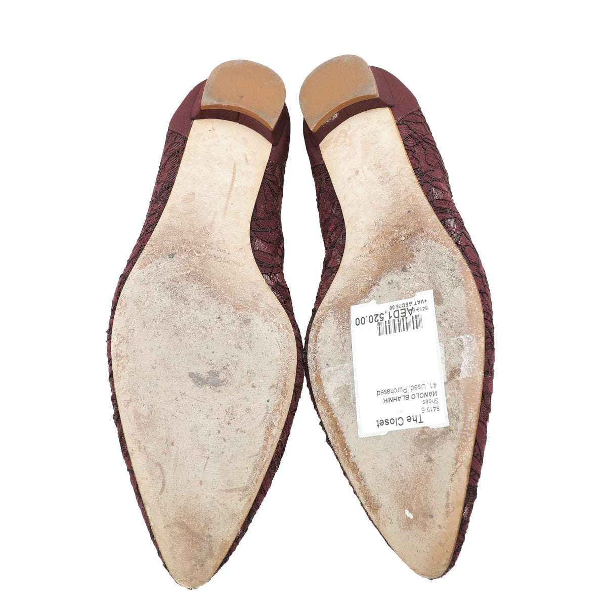 Manolo Blahnik Burgundy Hangisi Lace Flat Ballerina 41