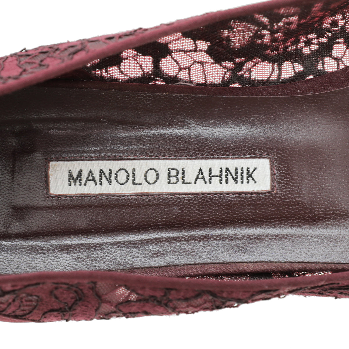 Manolo Blahnik Burgundy Hangisi Lace Flat Ballerina 41