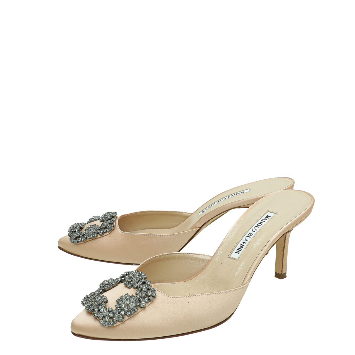 Manolo Blahnik Nude Satin Hangisi Mules 38.5-Manolo Blahnik-THE CLOSET