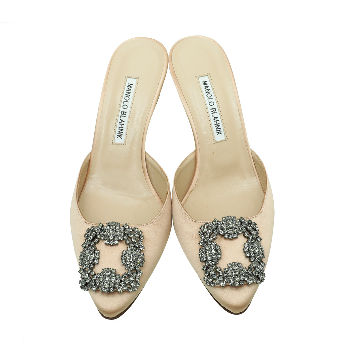 Manolo Blahnik Nude Satin Hangisi Mules 38.5-Manolo Blahnik-THE CLOSET
