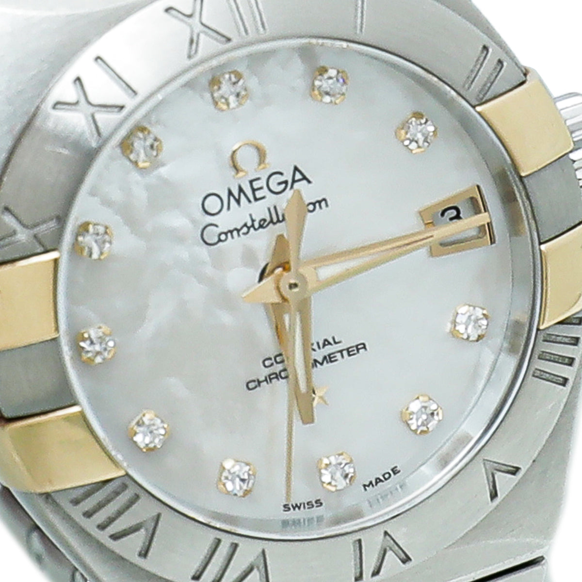 Omega 18K Yellow Gold ST.ST MOP Diamond Constellation Co-Axial Chronometer 27mm Automatic Watch