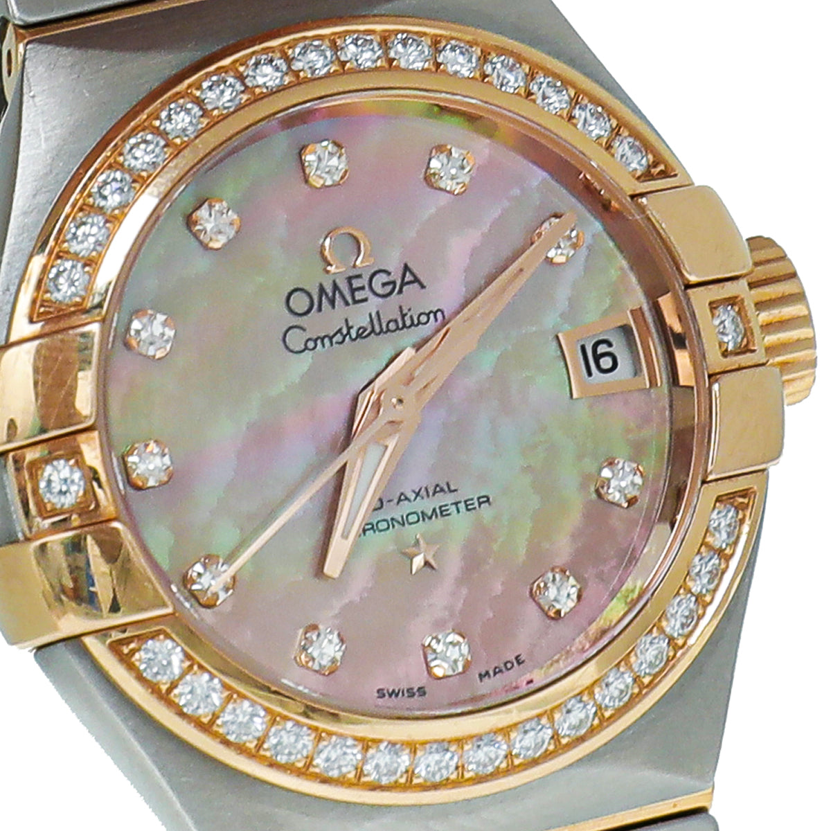 Omega ST.ST Yellow Gold Constellation Co-Axial Chronometer w/MOP & Diamond Watch