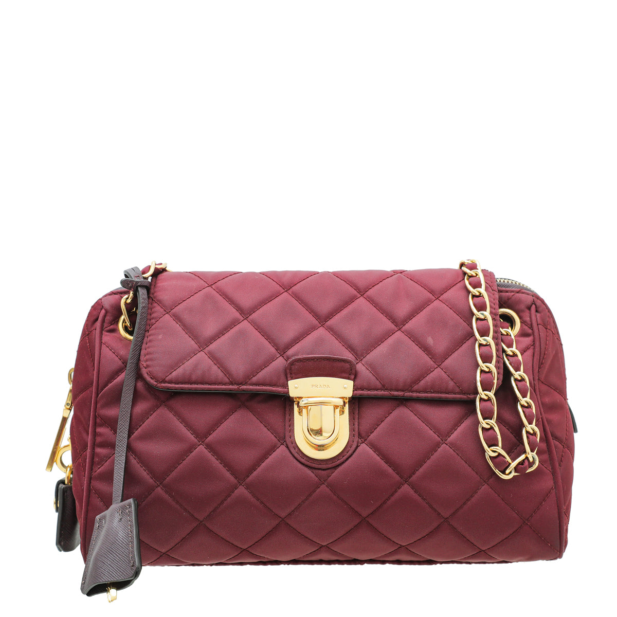 Prada Burgundy Tessuto Impuntu Bowling Flap Bag-Prada-THE CLOSET