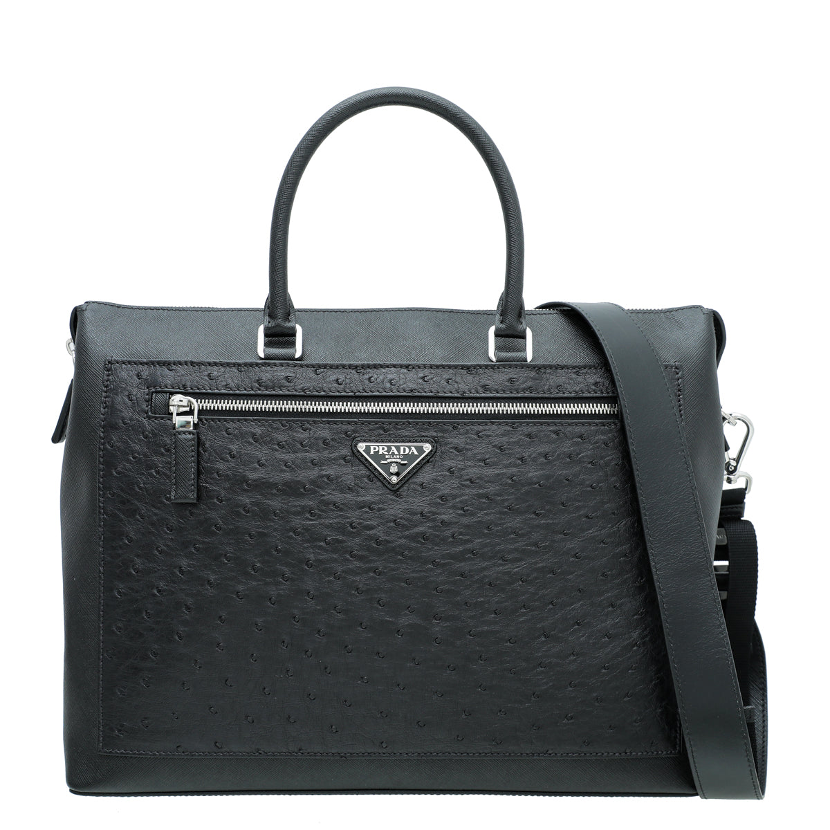Prada Black Ostrich Briefcase Travel Bag-Prada-THE CLOSET