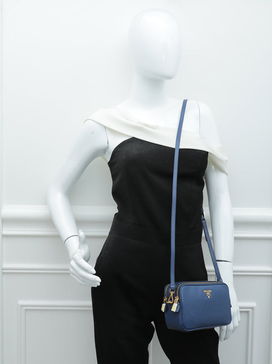 Prada Saffiano Lux Mini Camera Bag - Blue Crossbody Bags, Handbags