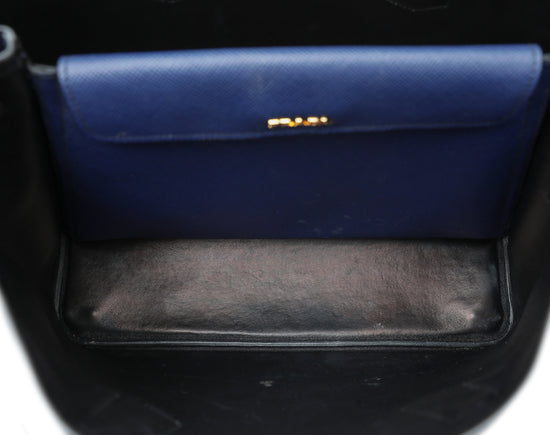 Garderobe - Shop Prada Blue Saffiano Leather Cuir Panier Tote Bag