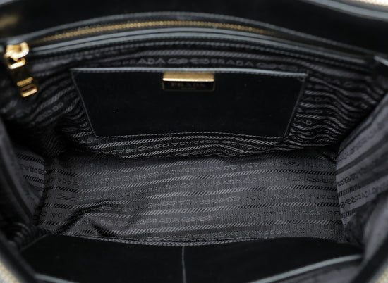 Prada Black Nylon Canvas Embossed Leather Large Tote Bag 1BG265 Cloth  ref.585446 - Joli Closet