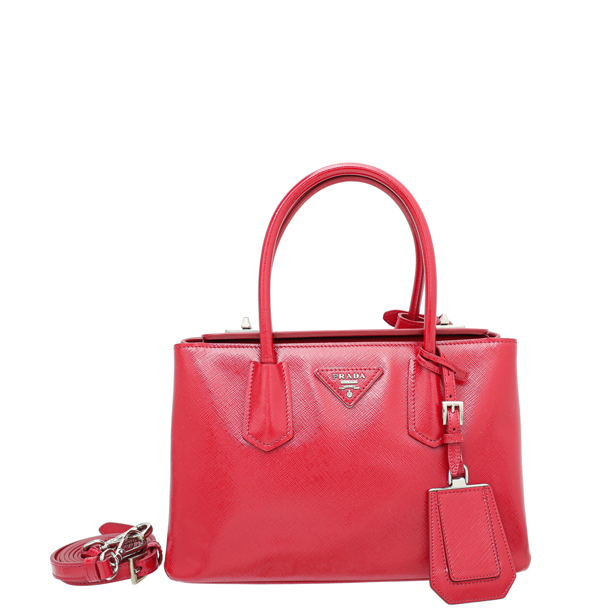 Prada Red Vernis Cuir Twin Small Tote Bag-Prada-THE CLOSET