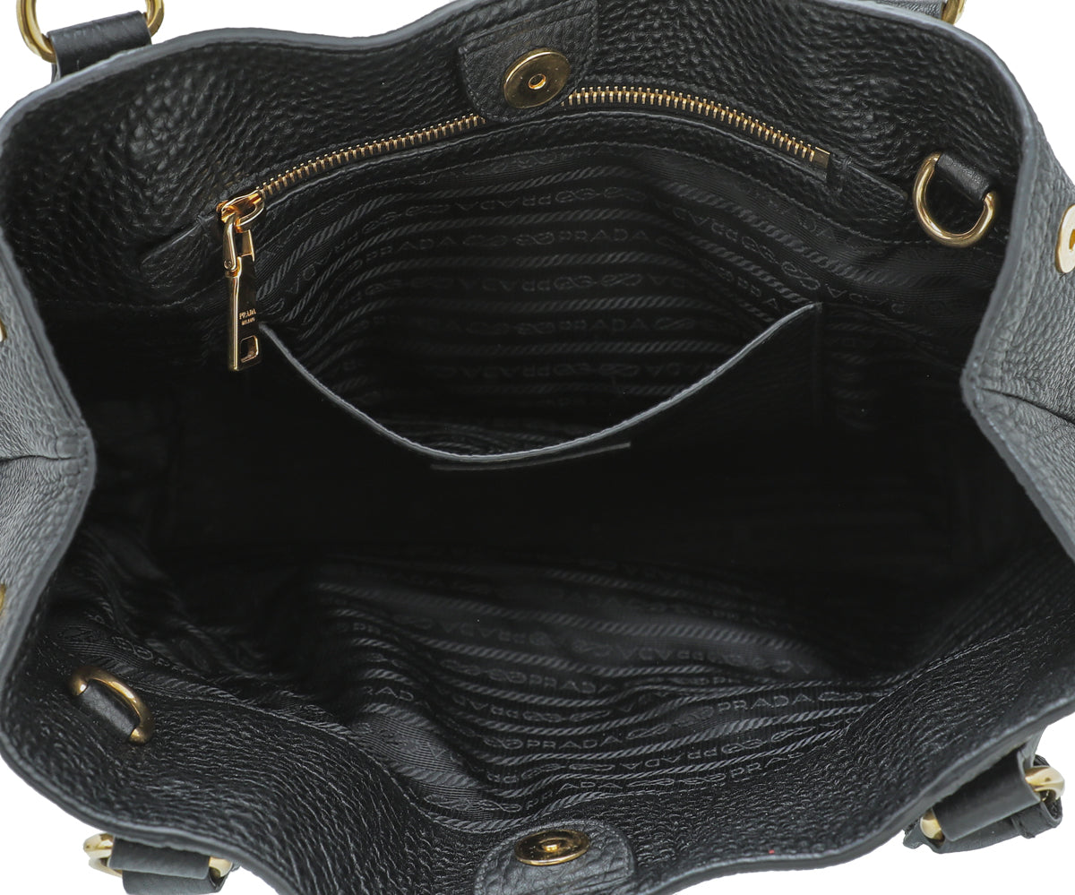 Prada Black Vitello Daino Convertible Tote Medium Bag
