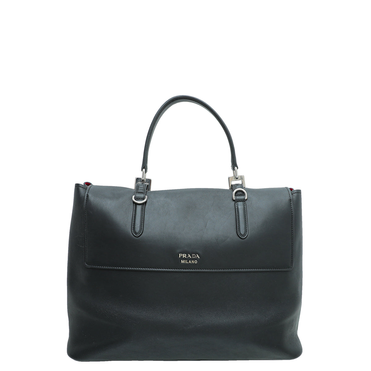 Prada Black Lux Double Twist Top Handle Satchel Large Bag-Prada-THE CLOSET