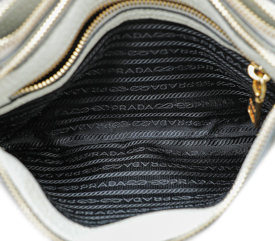 Prada Vitello Daino Double Zip Crossbody Bag - White Crossbody Bags,  Handbags - PRA768833