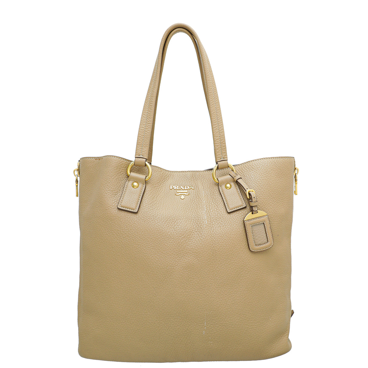 Prada Beige Vitello Daino Side Zip Tote Large Bag-Prada-THE CLOSET