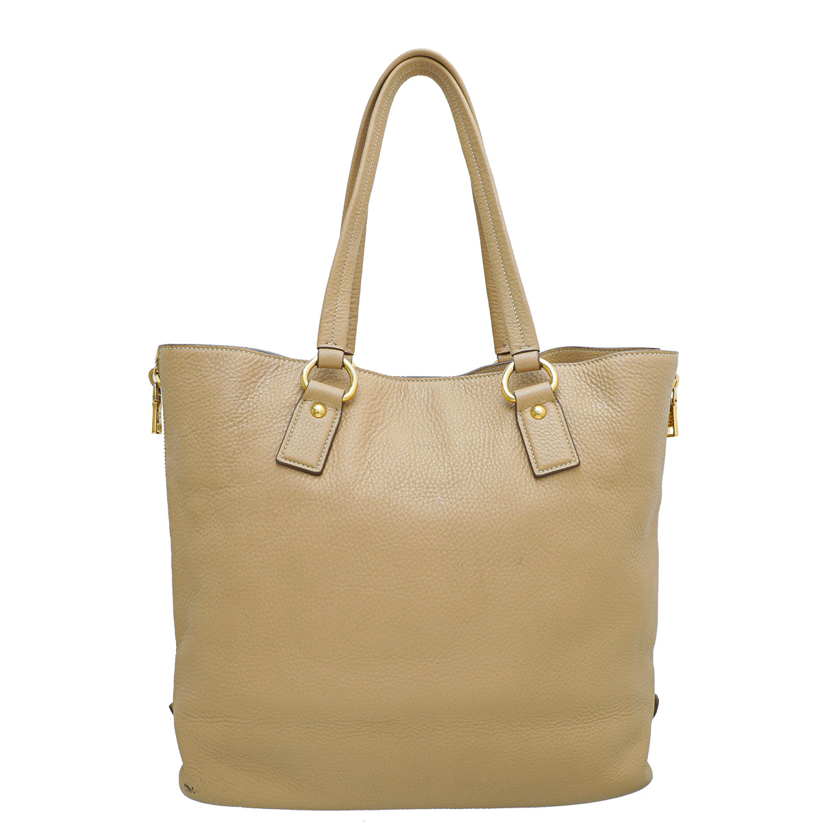 Prada Beige Vitello Daino Side Zip Tote Large Bag-Prada-THE CLOSET