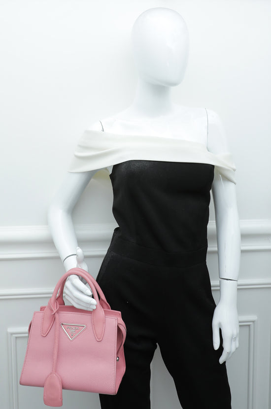 Prada Mini Kirsten Saffiano Leather Tote Bag - Black