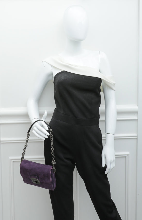 Prada Purple Camoscio Metal Flap Chain Bag