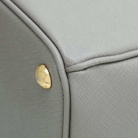 New Prada Argilla Gray Saffiano Lux Leather Large Satchel Handbag