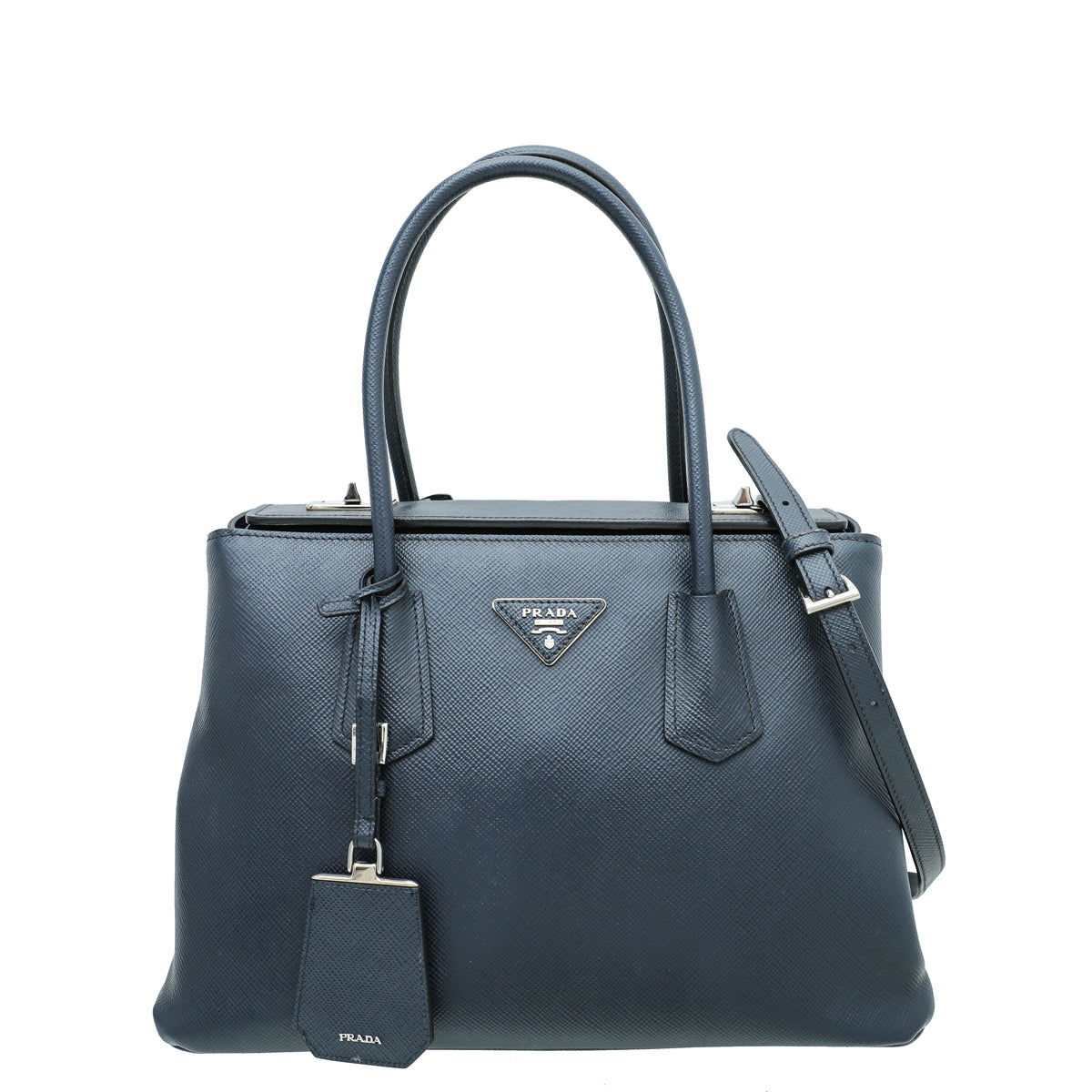 Prada Navy Cuir Twin Tote Bag-Prada-THE CLOSET