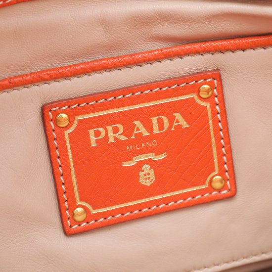 Prada Orange Ostrich Top Handle Flap Large Bag