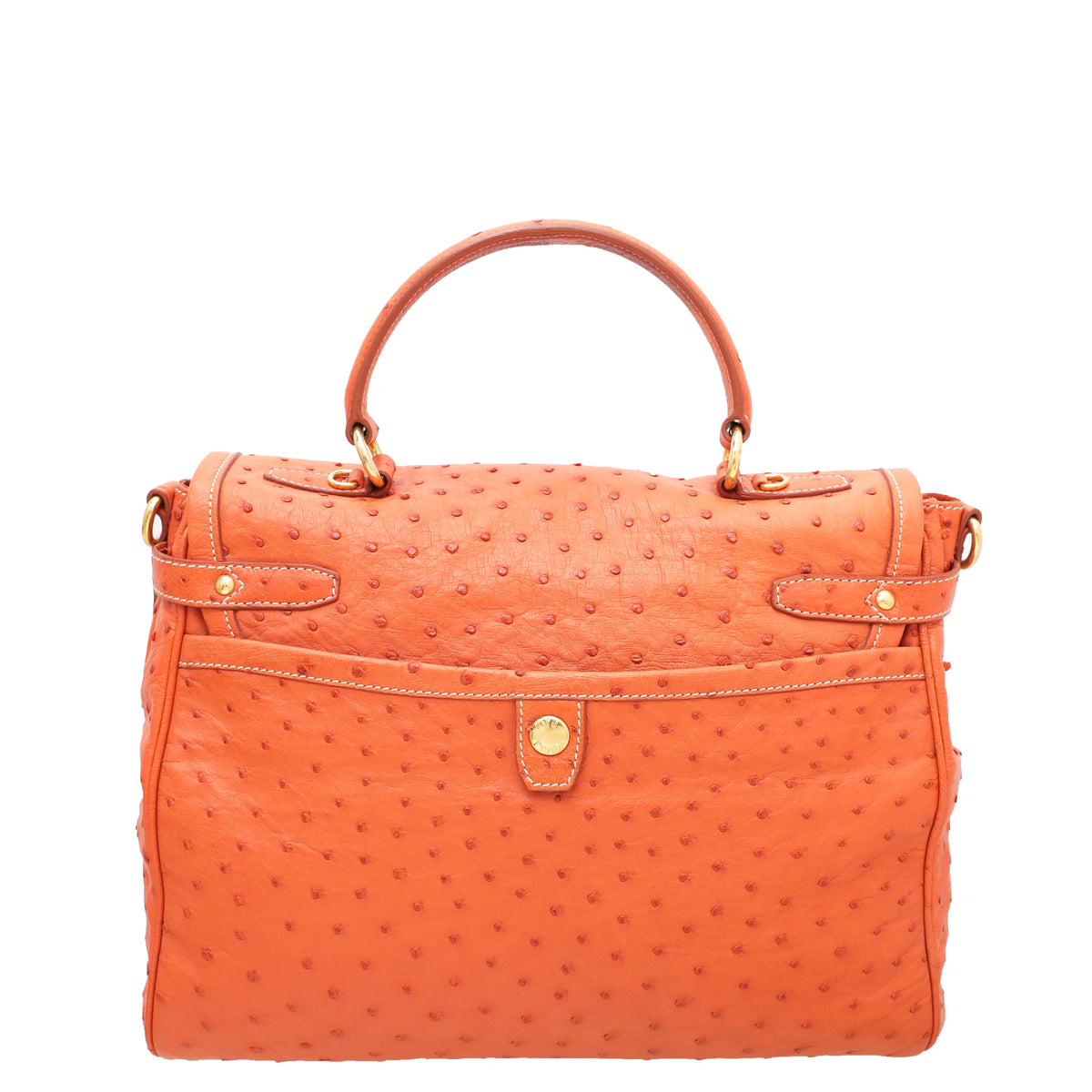 Prada Orange Ostrich Top Handle Flap Large Bag-Prada-THE CLOSET