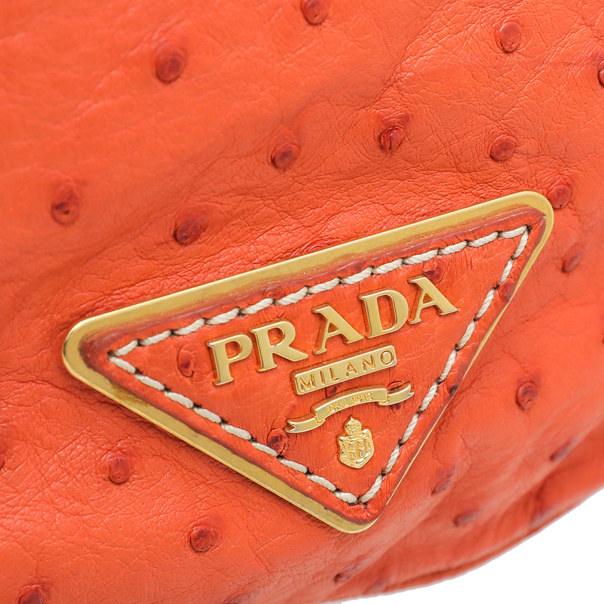 Prada Orange Ostrich Top Handle Flap Large Bag