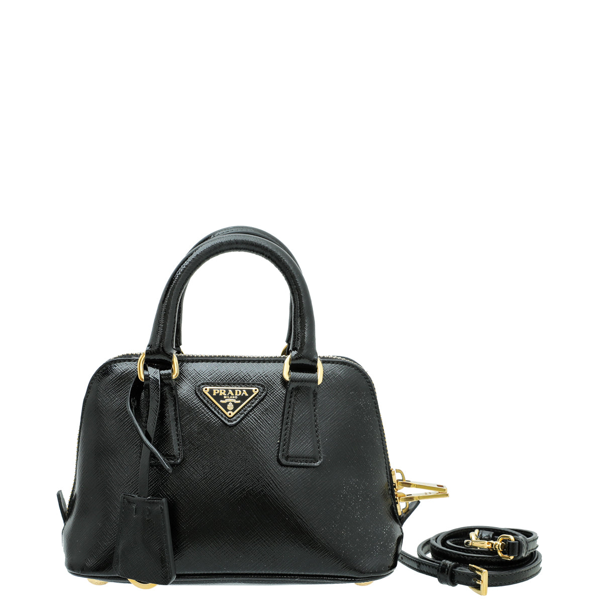 Prada Black Vernice Promenade Micro Bag-Prada-THE CLOSET