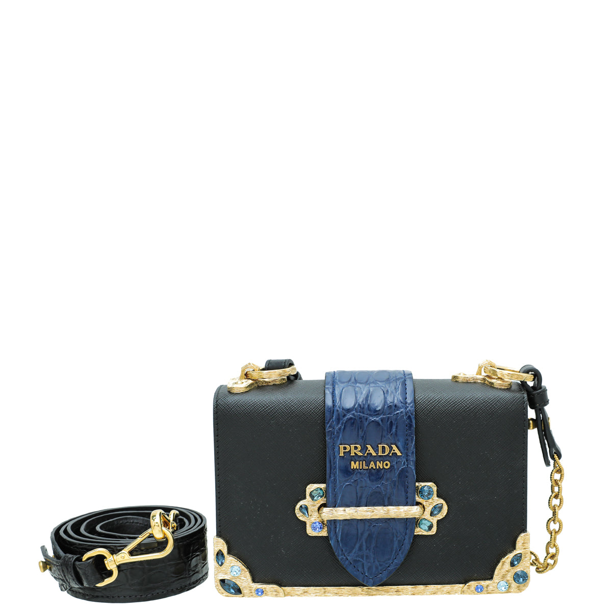 Prada Bicolor Crystal Cahier Bag-Prada-THE CLOSET