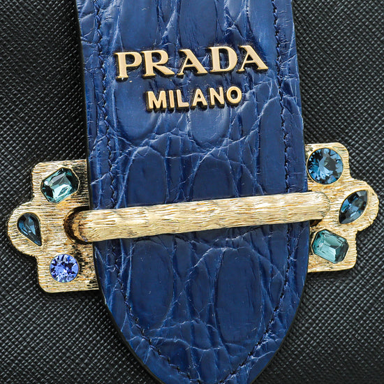 Prada Two Tone Blue Saffiano Leather Cahier Shoulder Bag at