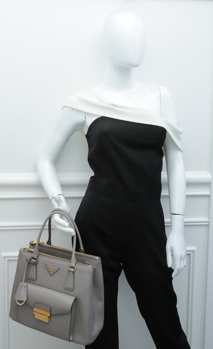 Prada Argilla Saffiano Lux Leather Small Tote Bag