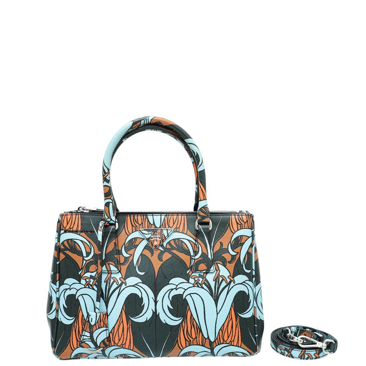 Prada Forest Green Multicolor Lily Printed Galleria Medium Bag-Prada-THE CLOSET