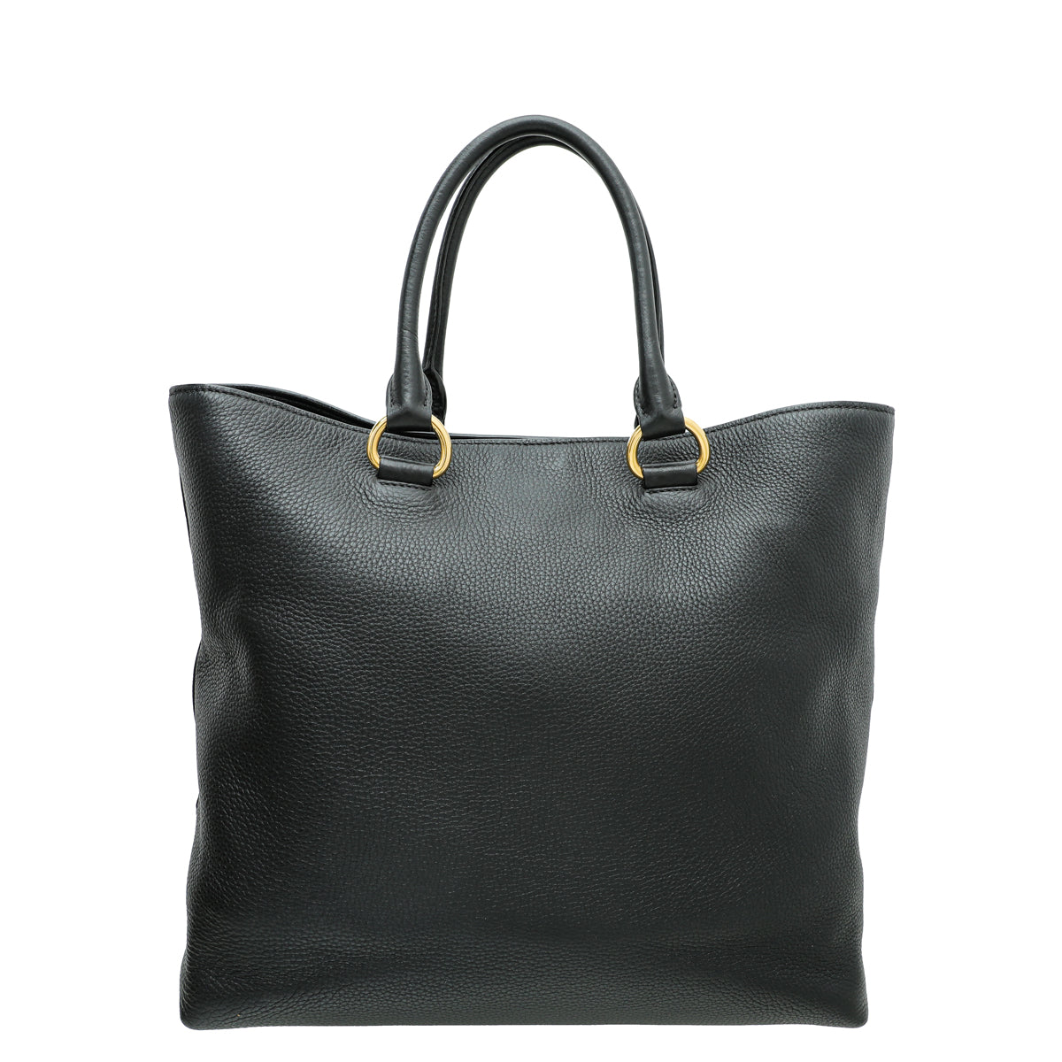 Prada Black Vitello Daino Vertical Convertible Tote Bag-Prada-THE CLOSET