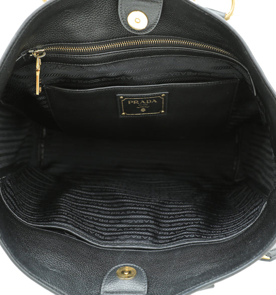 Prada Black Vitello Daino Vertical Convertible Tote Bag