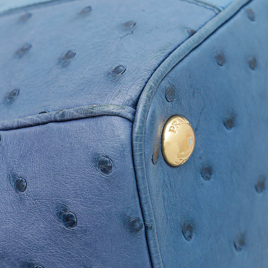 Prada Blue Ostrich Galleria Medium Bag