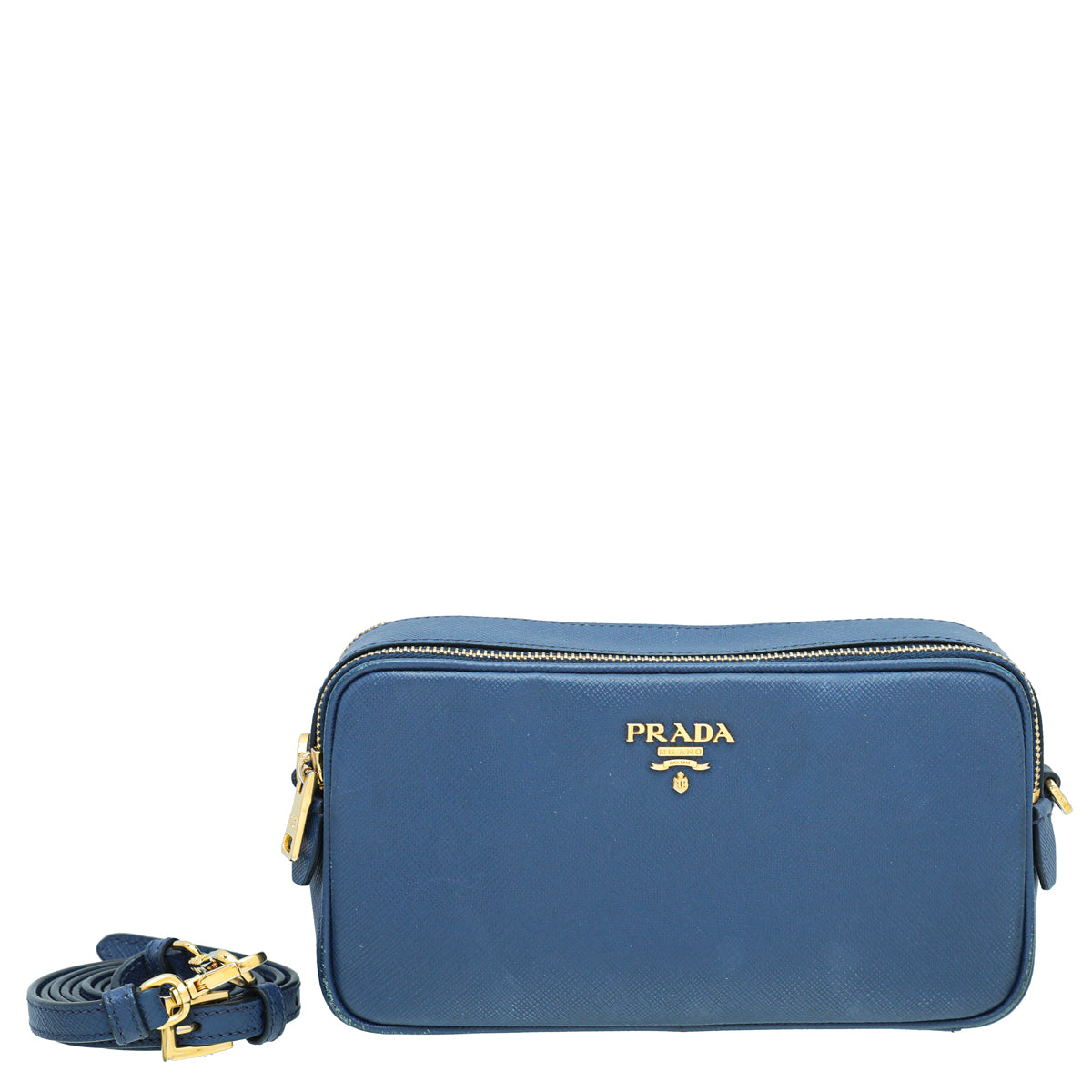Prada Blue Double Zip Camera Crossbody Bag-Prada-THE CLOSET