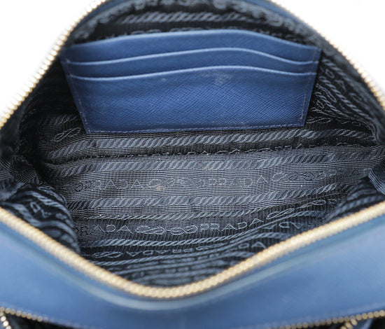 Prada Blue Leather Medium Camera Double Zip Crossbody Bag Prada