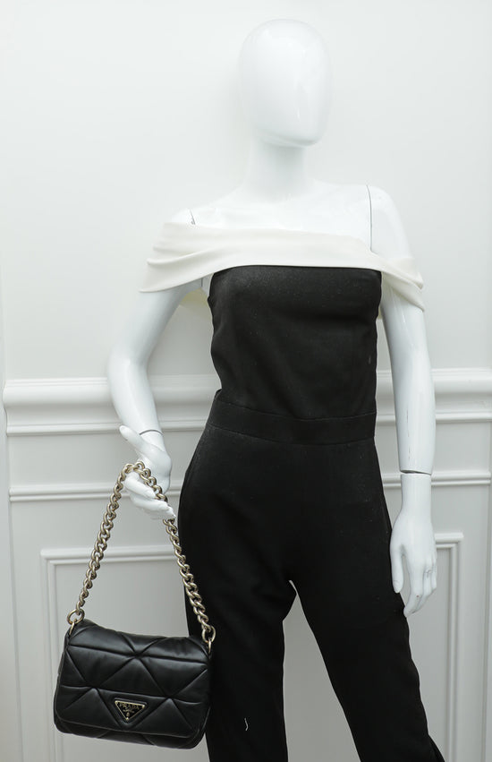 Prada System Nappa Patchwork Shoulder Bag, Women, Black
