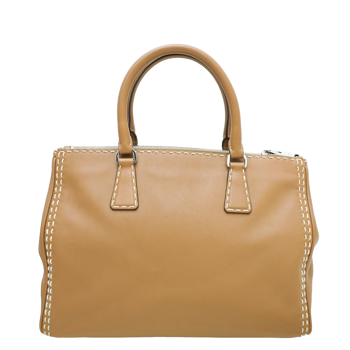 Prada Caramel Top Stitched City Double Zipped Tote Bag-Prada-THE CLOSET