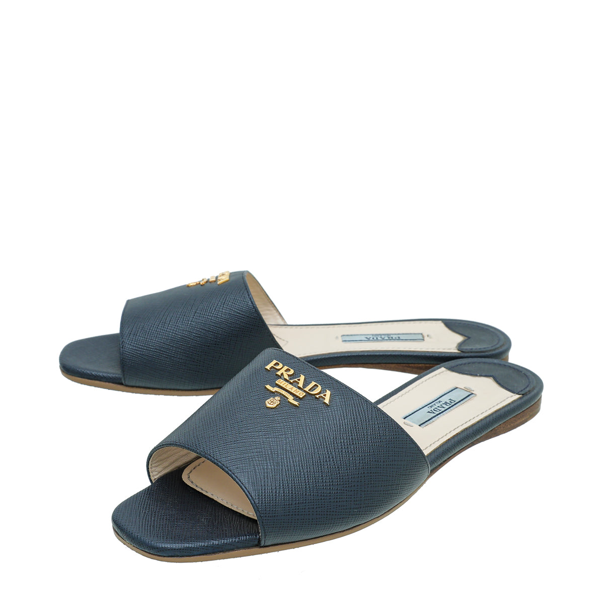 Prada Navy Blue Prada Logo Slide Sandal 37-Prada-THE CLOSET